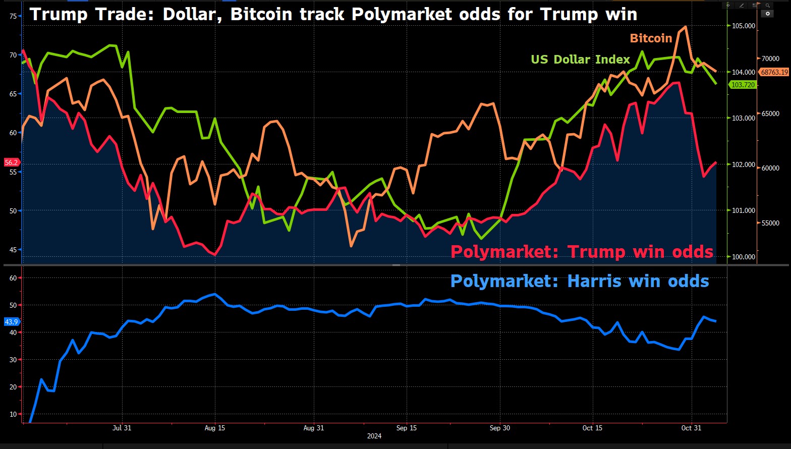 Trump trade tracks Polymarket bets